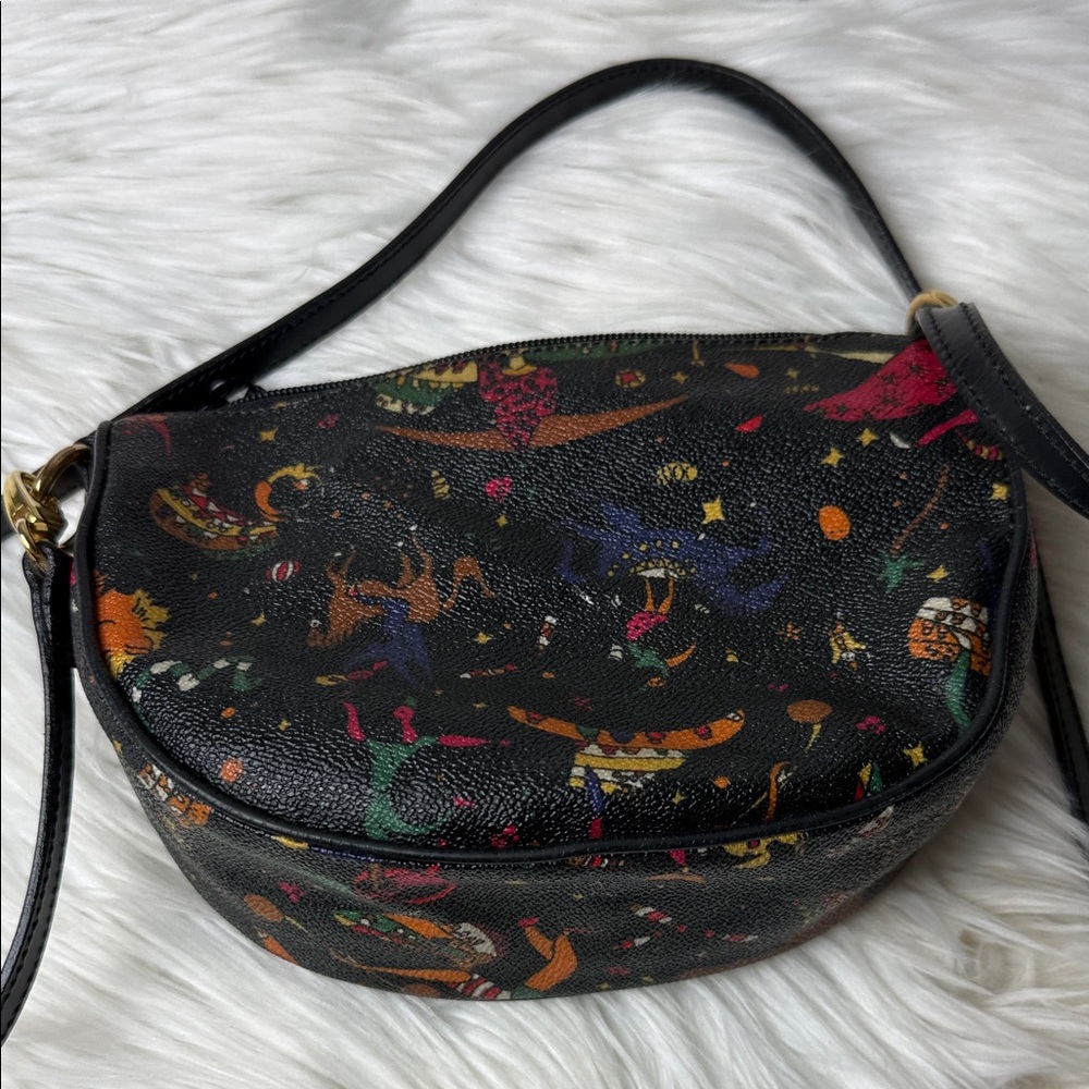VTG Piero Guidi Black Crossbody Bag with Multicolor Print and Gold Hardware - Picture 3 of 8